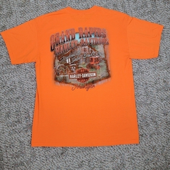 Harley Davidson Orange Grand Rapids Michigan Motorcycle Graphic T-Shirt Sz L - Picture 3 of 11